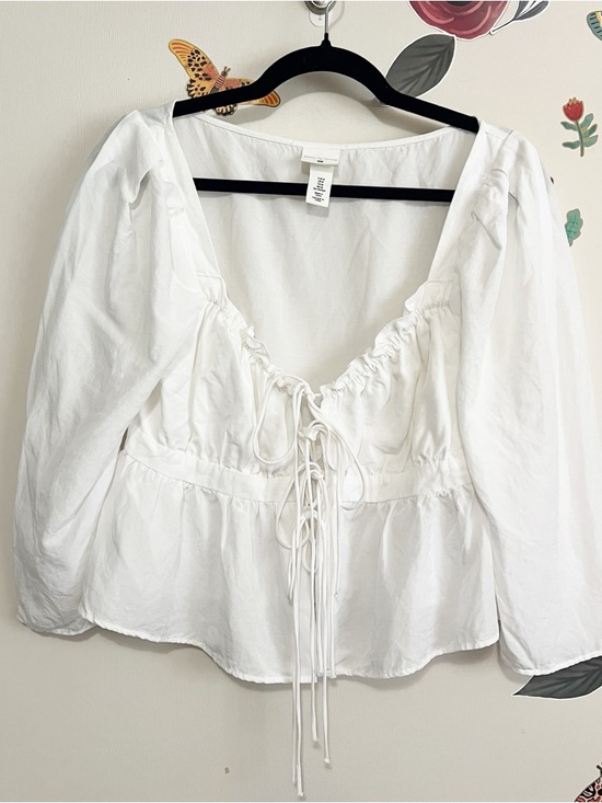 H&M Tops - H&M x Brock Collection White Linen Blend Lace-Up Peasant Blouse M